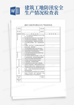 建筑工地防汛安全生产情况检查表