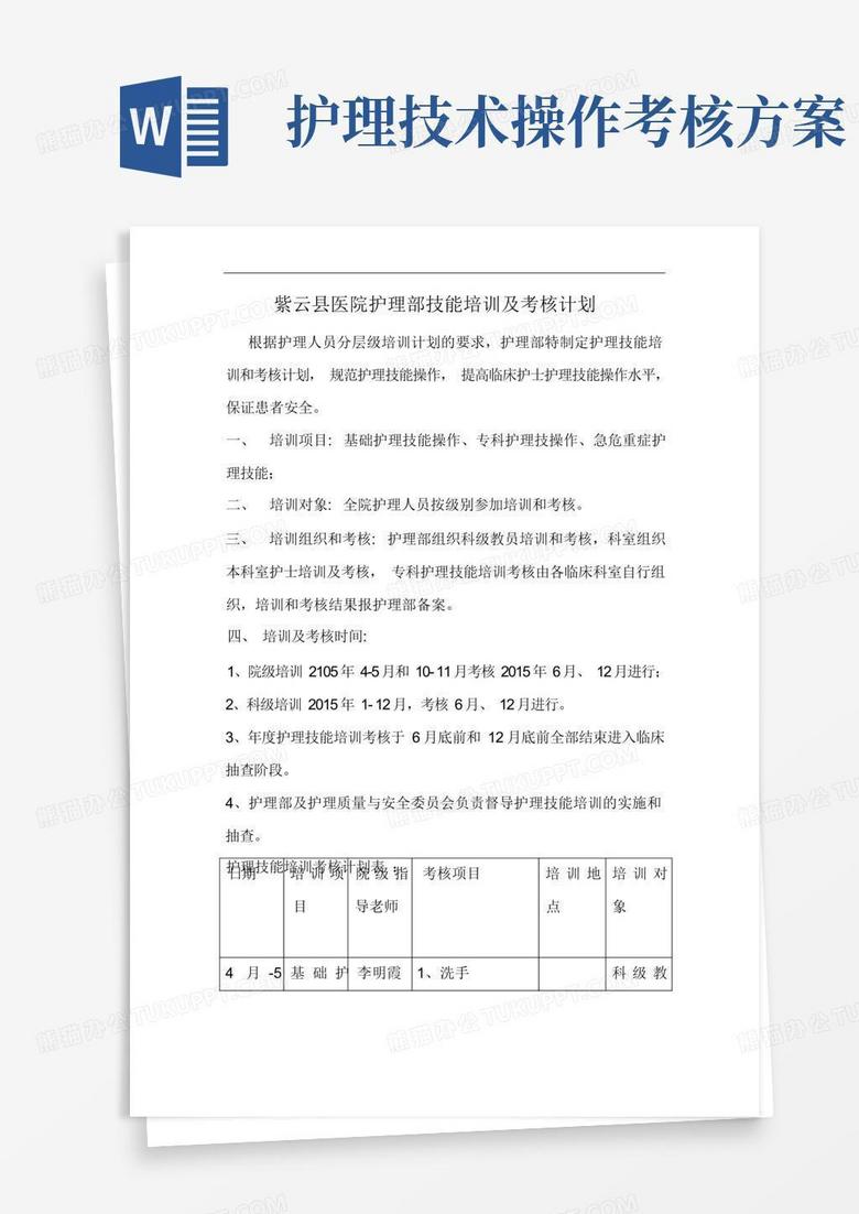 紫云县医院护理部技能培训及考核计划