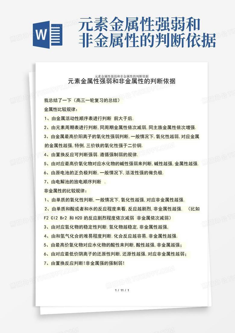 元素金属性强弱和非金属性的判断依据Word模板下载_编号lekanrzv_熊猫办公