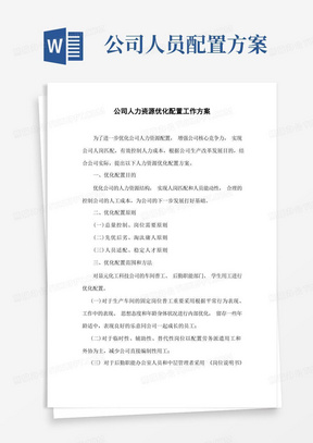 公司人力资源优化配置工作方案