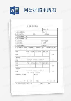 因公护照申请表