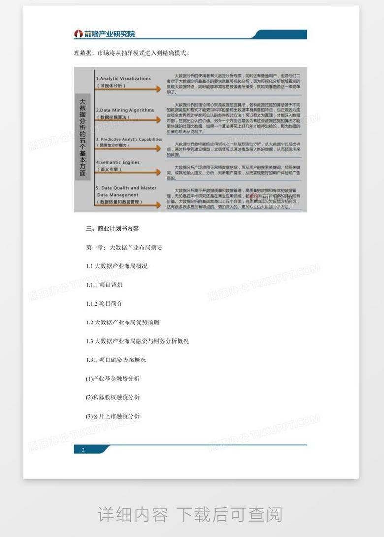 大数据产业布局商业计划书案例word模板下载 商业计划书 熊猫办公