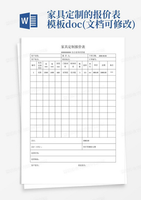 家具定制的报价表模板docx(文档可修改)