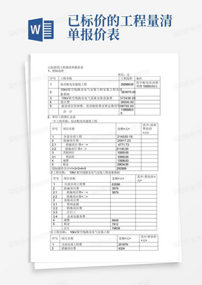 已标价的工程量清单报价表