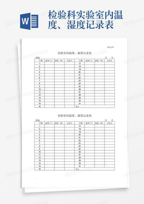 检验科实验室内温度、湿度记录表