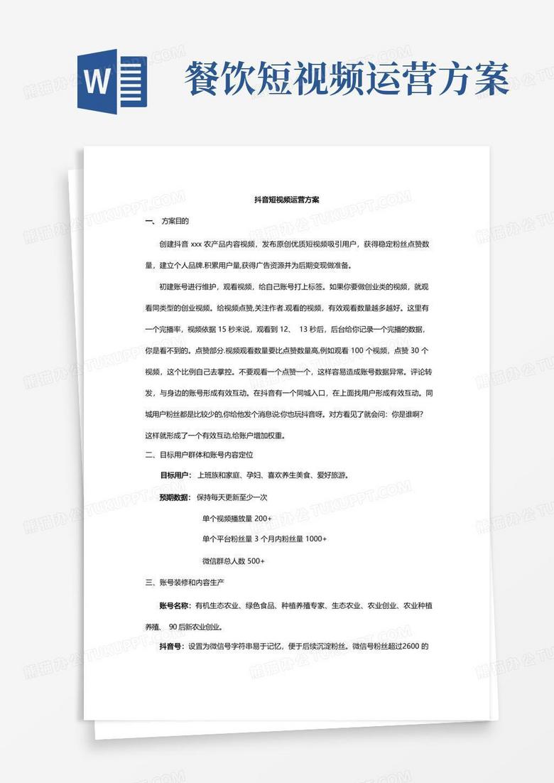 抖音短视频运营方案(食品类)
