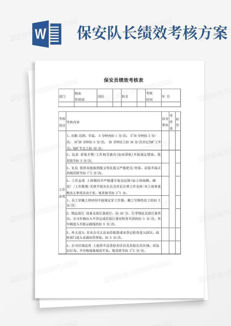 保安员绩效考核表