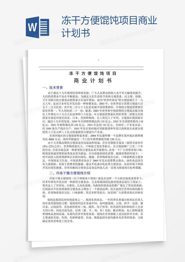 冻干方便馄饨项目商业计划书