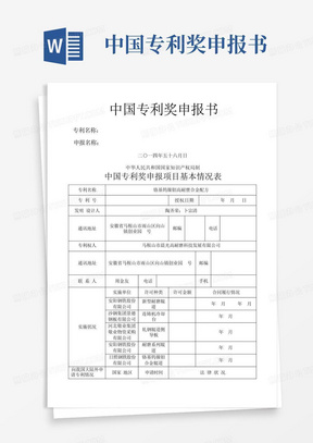 中国专利奖申报书