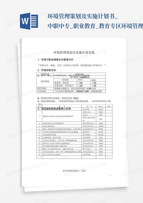 环境管理策划及实施计划书_中职中专_职业教育_教育专区-环境管理策