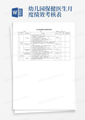 幼儿园保健医生月度绩效考核表