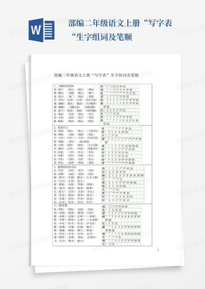 部编二年级语文上册“写字表“生字组词及笔顺