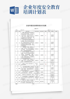 企业年度安全教育培训计划表