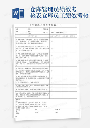 仓库管理员绩效考核表-仓库员工绩效考核