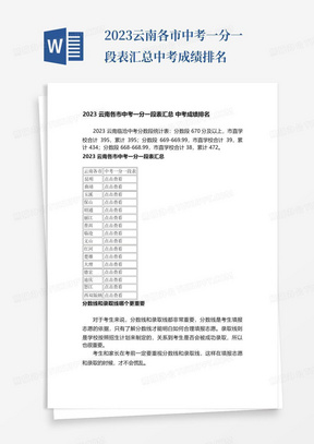 2023云南各市中考一分一段表汇总中考成绩排名