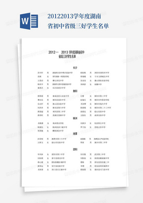 2012-2013学年度湖南省初中省级三好学生名单
