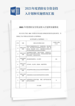 2021年度消防安全资金投入计划和实施情况汇报