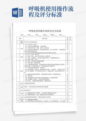 呼吸机使用操作流程及评分标准