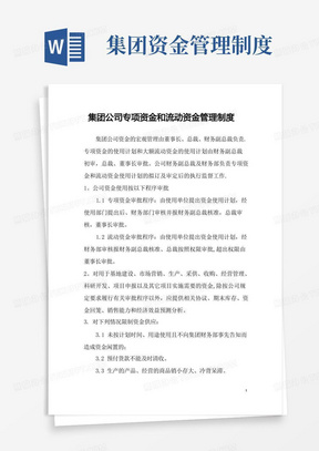 集团公司专项资金和流动资金管理制度