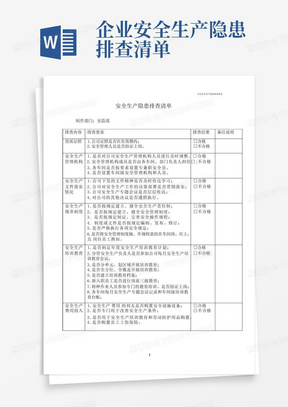 企业安全生产隐患排查清单