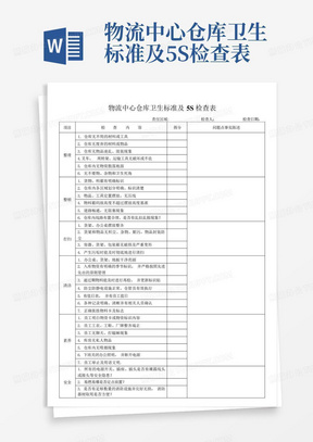 物流中心仓库卫生标准及5S检查表