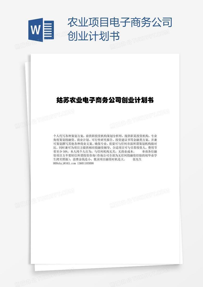 农业项目电子商务公司创业计划书