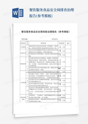 餐饮服务食品安全周排查治理报告(参考模板)