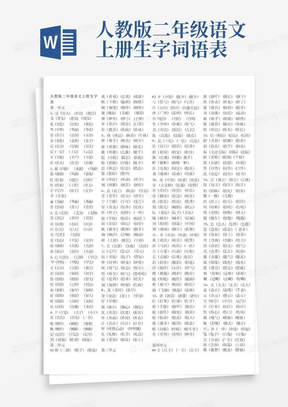 人教版二年级语文上册生字词语表