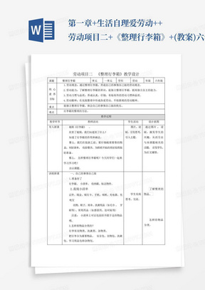 第一章+生活自理爱劳动++劳动项目二+《整理行李箱》+(教案)-六年级下册...