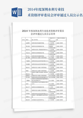 2014年度深圳水利专业技术资格评审委员会评审通过人员公示名单_...