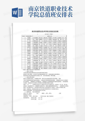 南京铁道职业技术学院总值班安排表