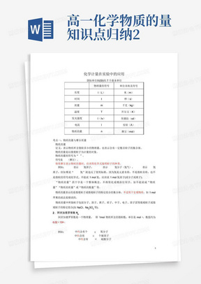 高一化学物质的量知识点归纳2