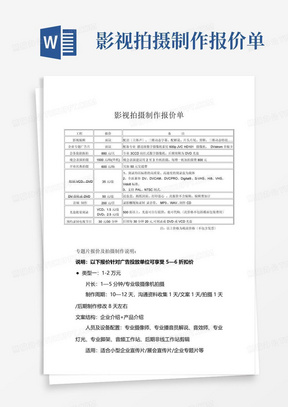 影视拍摄制作报价单