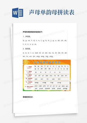声母单韵母拼读表