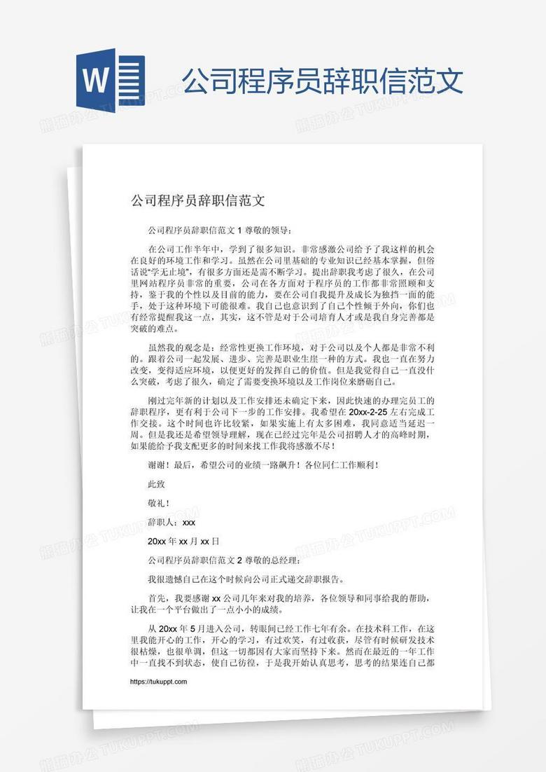 公司程序员辞职信范文