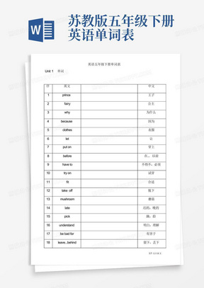 苏教版五年级下册英语单词表