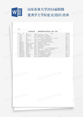 山东农业大学2016届校级优秀学士学位论文(设计)名单