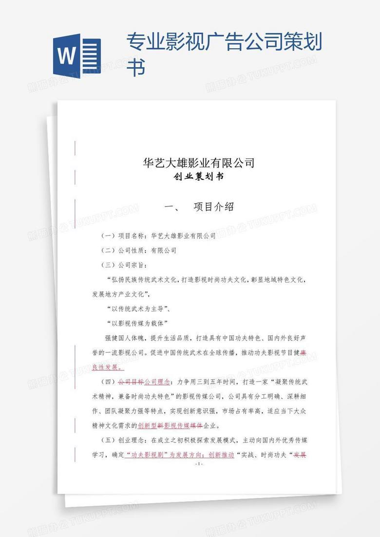 专业影视广告公司策划书