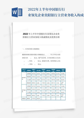 2022年上半年中国银行行业领先企业贵阳银行主营业务收入构成情况及优势...