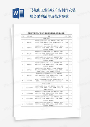 马鞍山工业学校广告制作安装服务采购清单及技术参数