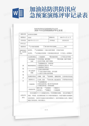 加油站防洪防汛应急预案演练评审记录表