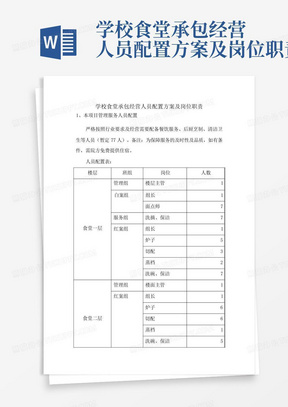 学校食堂承包经营人员配置方案及岗位职责