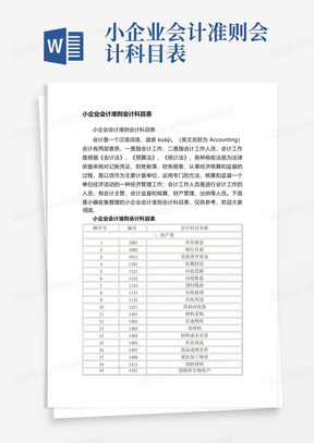 小企业会计准则会计科目表