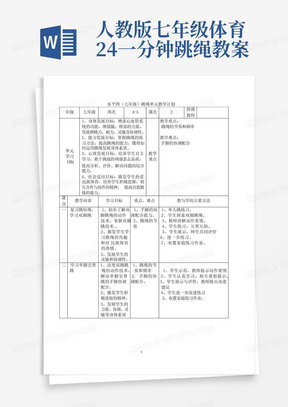 人教版七年级体育2.4一分钟跳绳教案