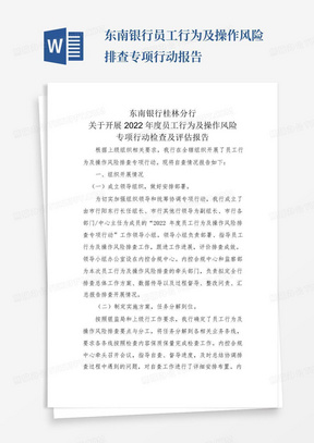 东南银行员工行为及操作风险排查专项行动报告