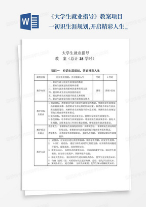 《大学生就业指导》教案项目一初识生涯规划,开启精彩人生_