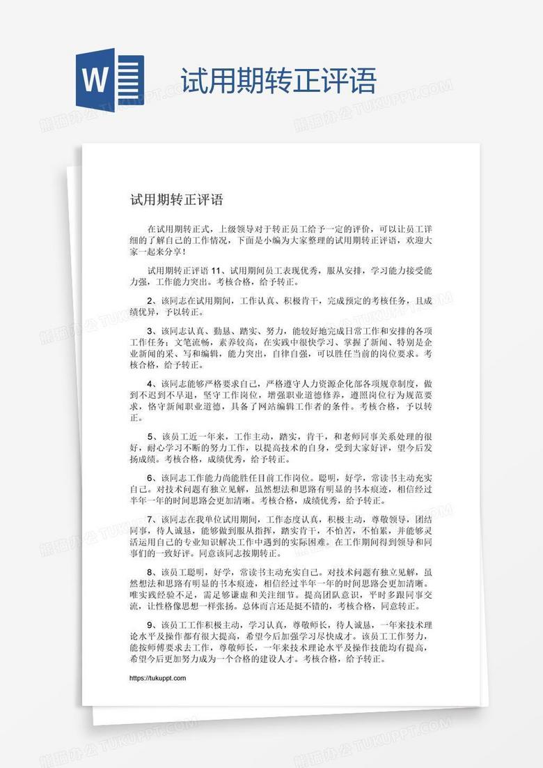 试用期转正评语