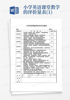 小学英语课堂教学的评价量表(1)