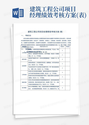 建筑工程公司项目经理绩效考核方案(表)