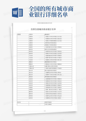 全国的所有城市商业银行详细名单